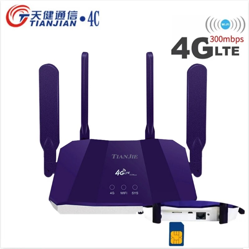 Smart Home Router - Tianjie 4g sim card routerワイヤレスwifiモデムlteアクセスポイントcpe 4アンテナホットスポットグローバルネットワークアダプターipカメラ用