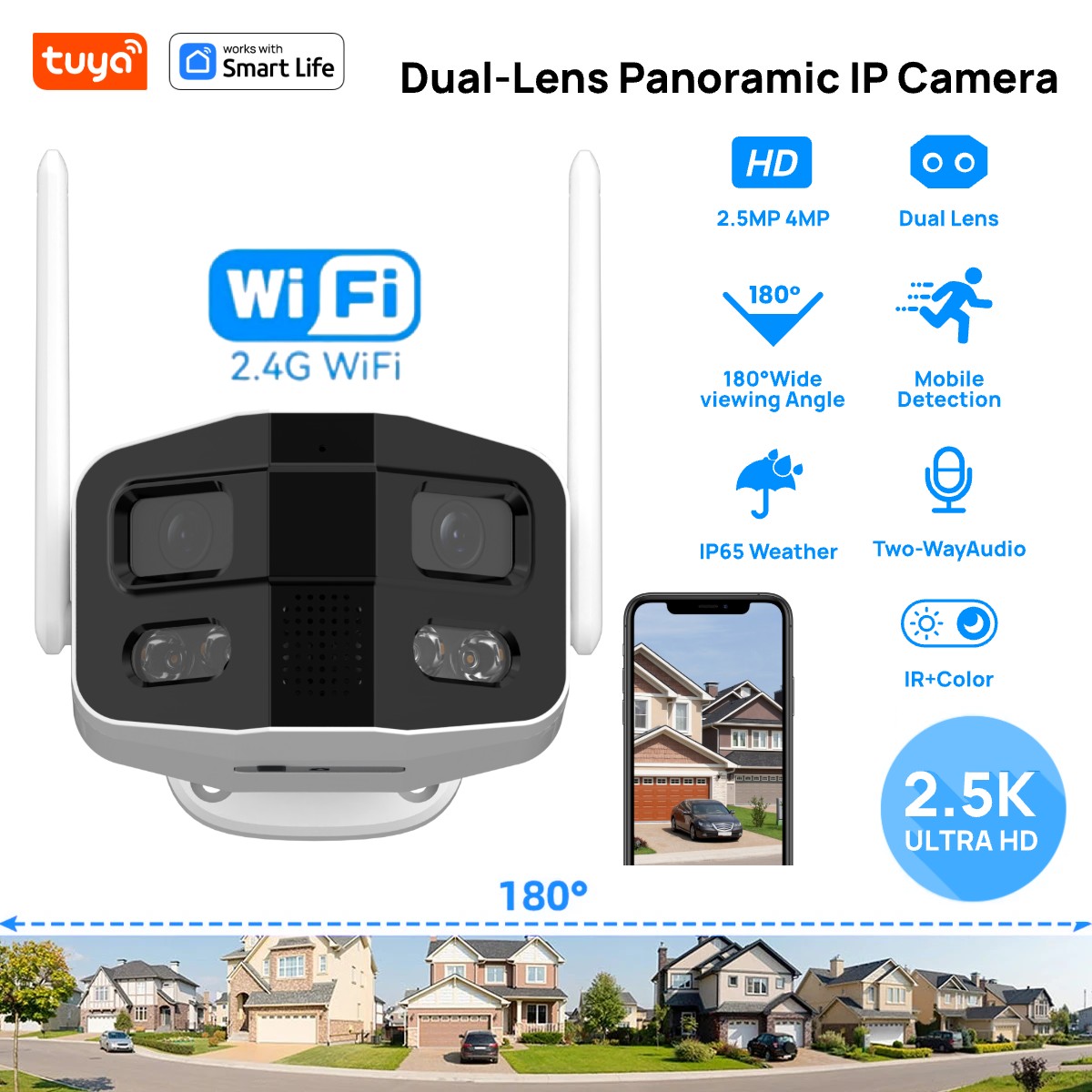 Smart Home Battery Camera Ezviz - Tuya Smart 4MP 2.5K デュアルレンズ ラージワイド