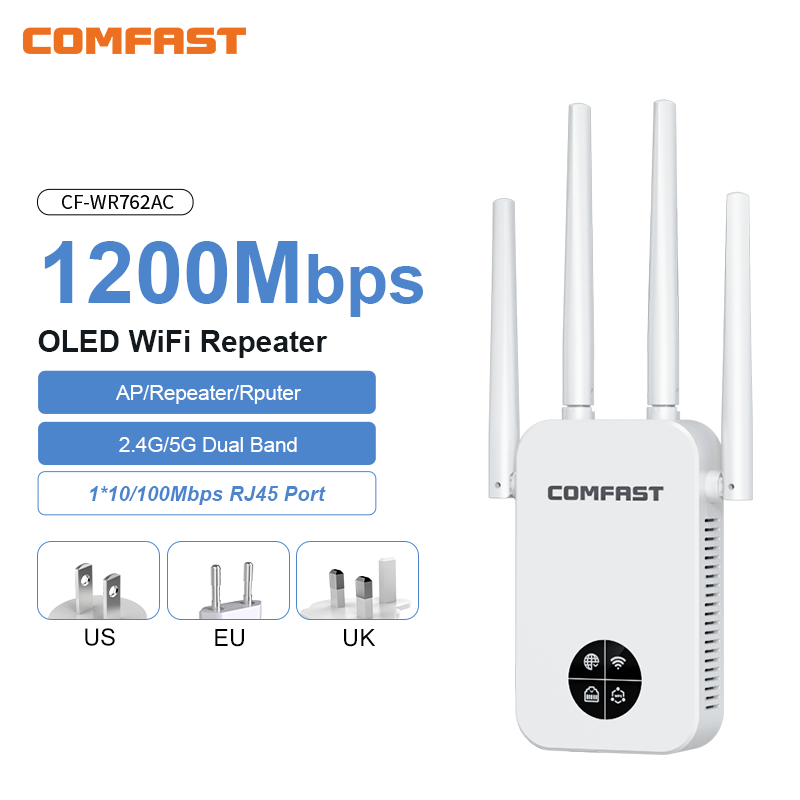 Smart Home Router - COMFAST 1200Mbps Wi-Fi中継器 スマートスクリーン 4アンテナ Wi-Fi増幅器