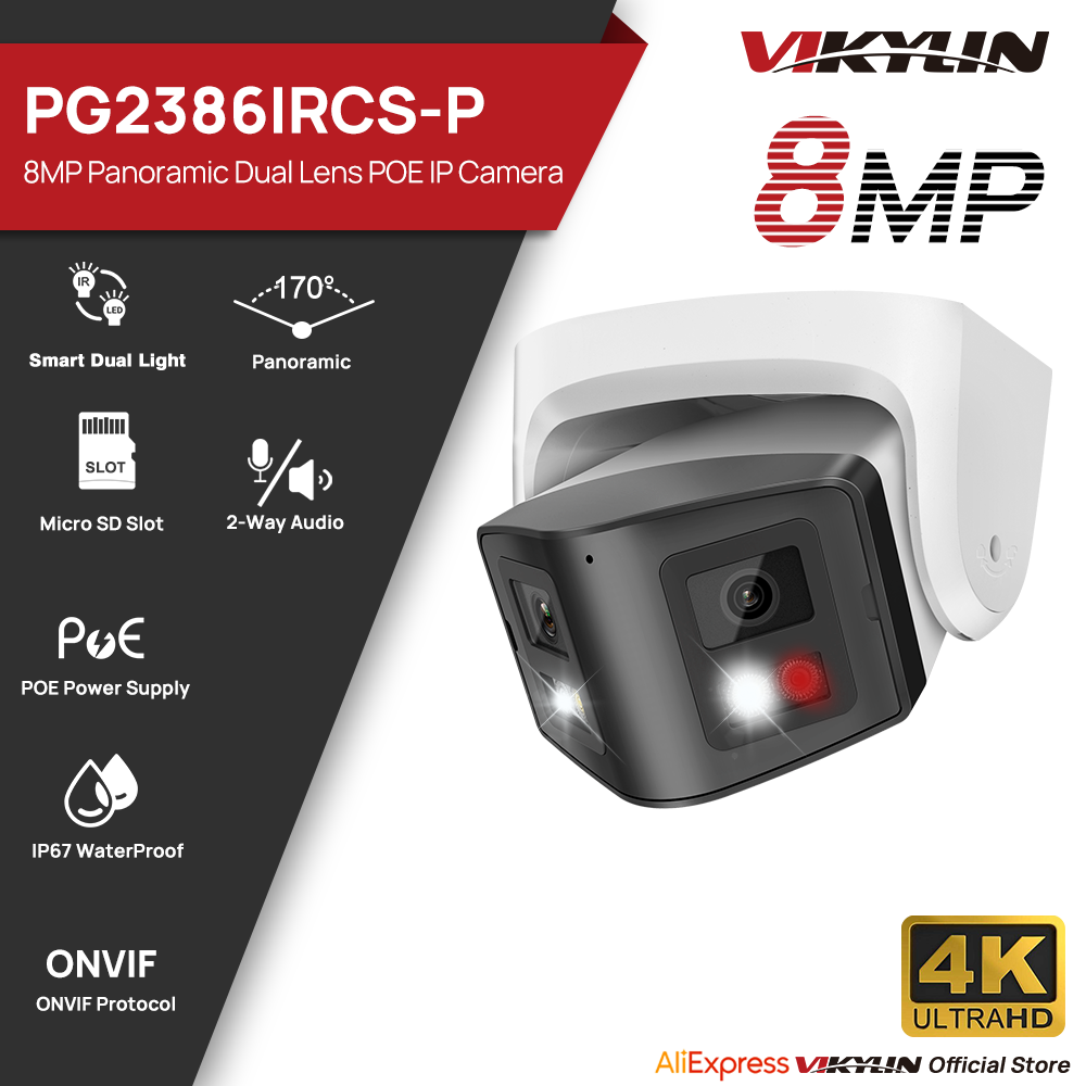 Smart Home Cctv Camera - Vikylin 8MP パノラマスマートデュアルライトIPカメラ 双方向通話 CCTV POEセキュリティカメラ