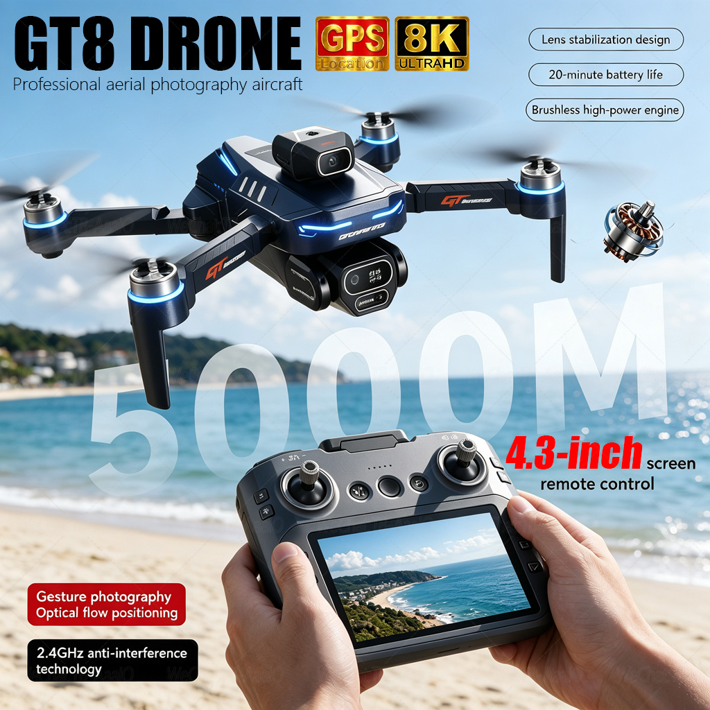 Smart Home Camera - NEW GT8 HD RCドローン 4Kプロフェッショナルデュアルカメラ WiFi