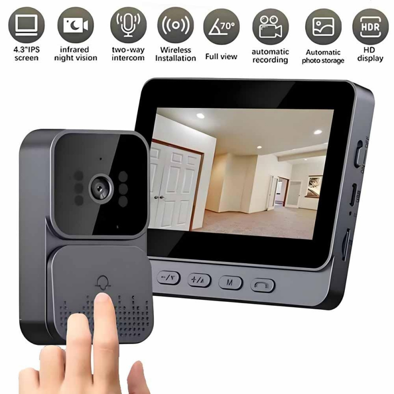 Smart Home Video Doorbell Enhanced Security With Smart Doorbell - スマートWiFi 2.4Gワイヤレスドアベル ビデオインターホンカメラ インテリジェントナイトビジョン 4.3インチHDスクリーン セキュリティホームアパート用