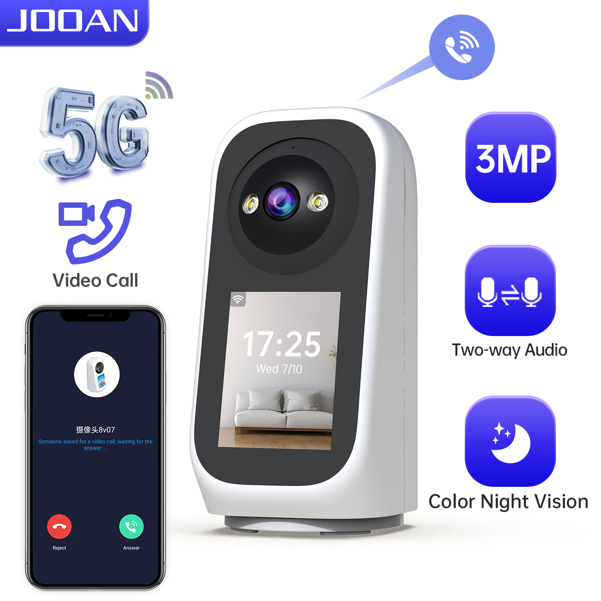 Smart Home Battery Camera Ezviz - JOOAN 3MP PTZ 5G Wifiカメラ HD
