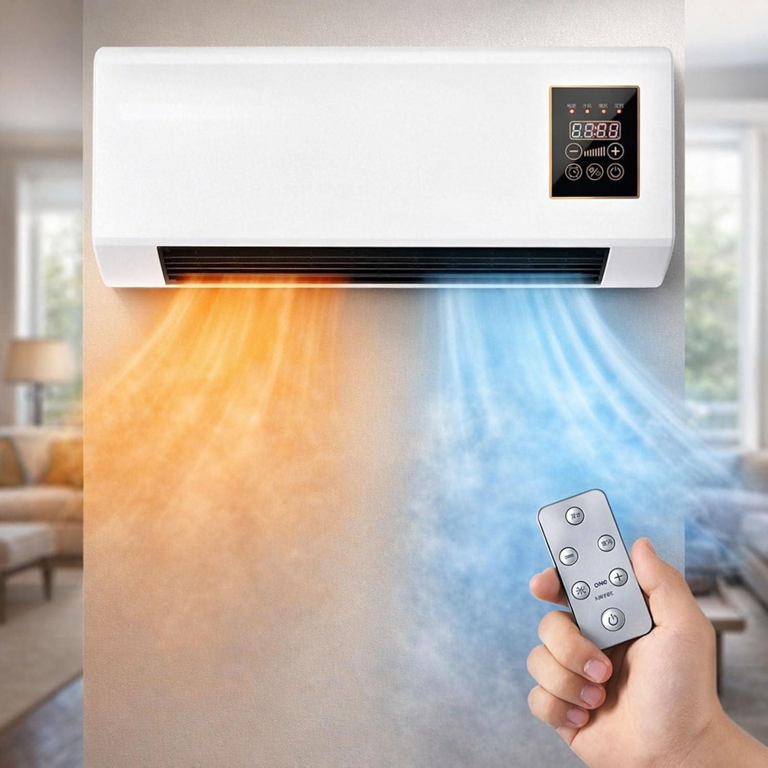Smart Bathroom Fan - ポータブル壁掛けエアコンファン 2 in 1 冷暖房システム、ダクトレススマートエアコンとヒーターのコンボユニット、リモコン付き、排気不要ミニスプリット、浴室やオフィスに最適（ホワイト）