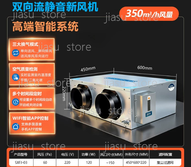 Smart Home Ventilation System - ハイエンド350 CFMスマート双方向フロー新鮮空気システム、家庭用独立給排気機能付き熱回収換気装置