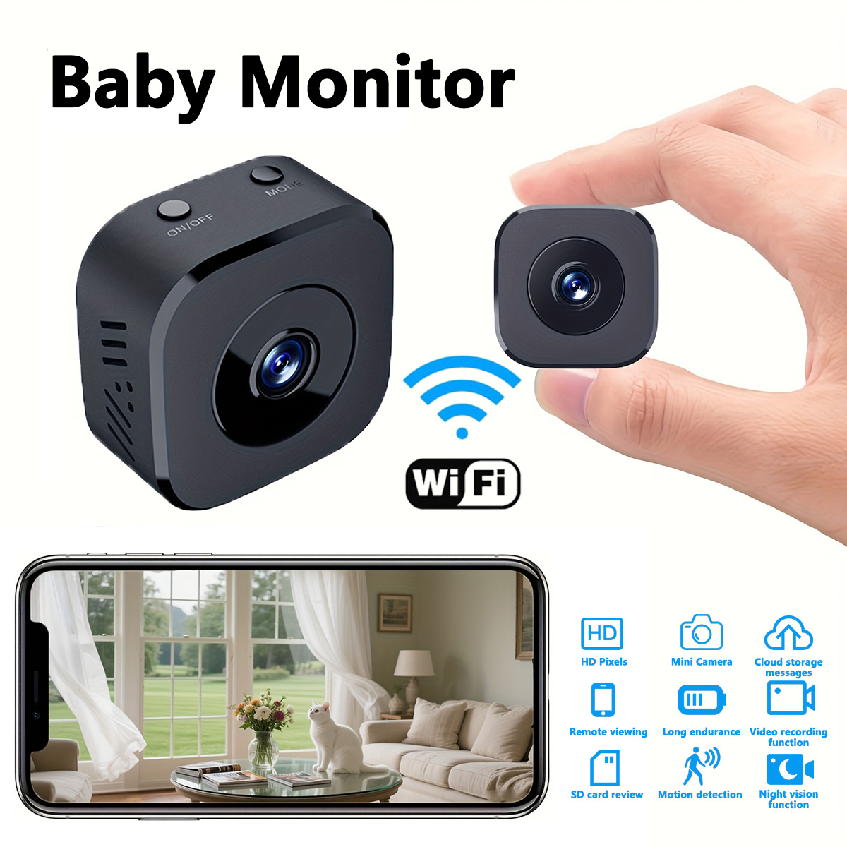 Smart Home Camera - 1080P HD ミニ WiFi カメラ屋内安全セキュリティ監視ベビーモニターナイトビジョンビデオカメラ IP
