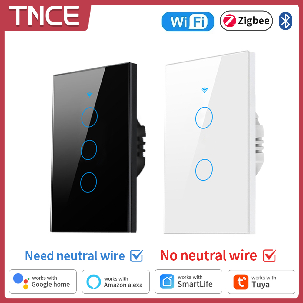Tuya Smart Switch - Tnce-WiFi, Zigbee,インテリジェントタッチウォールスイッチ,中性線は不要,Alexa,GoogleHomeと互換性があります