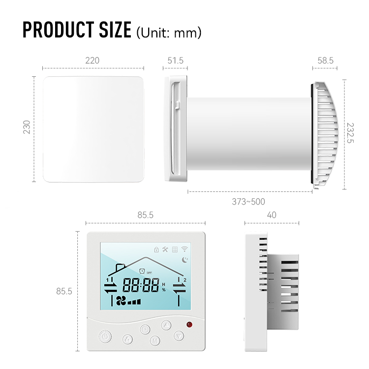 Smart Home Ventilation System - LCDディスプレイ搭載熱回収換気装置（ERVシステム）、Tuyaスマートアプリ制御、省エネ換気装置（家庭用、浴室用、ホテル用）