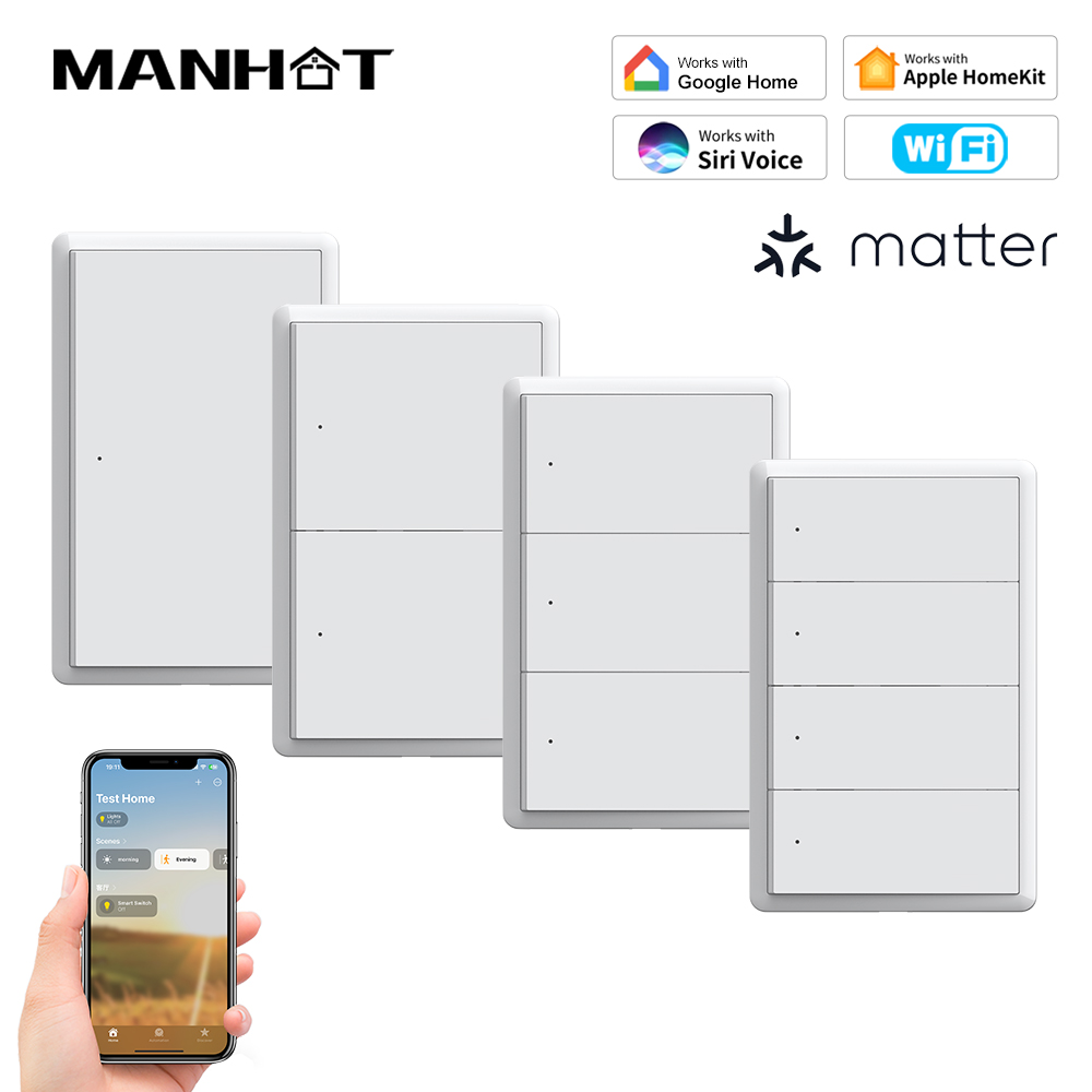 Tuya Smart Switch - MANHOT ホームキット WiFi スマートスイッチ ニュートラル配線不要 USスイッチ