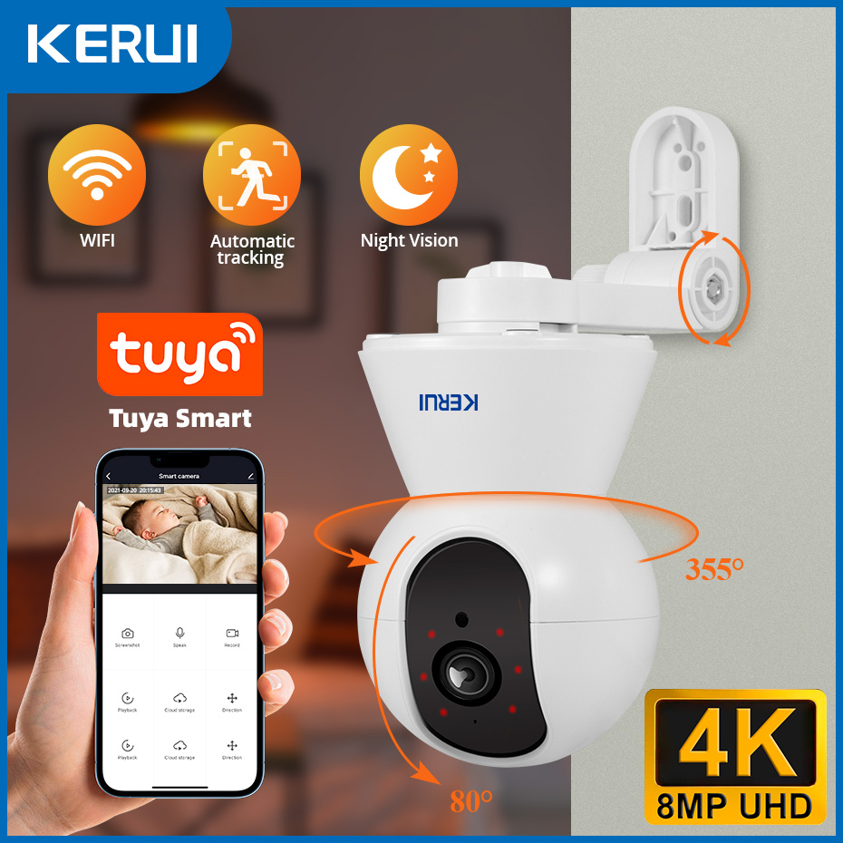 Smart Home Battery Camera Ezviz - Kerui-屋内CCTV監視カメラ,スマート,Tuya,wifi,IP,ワイヤレス,ホームセキュリティ,4k,HD,5mp,8mp