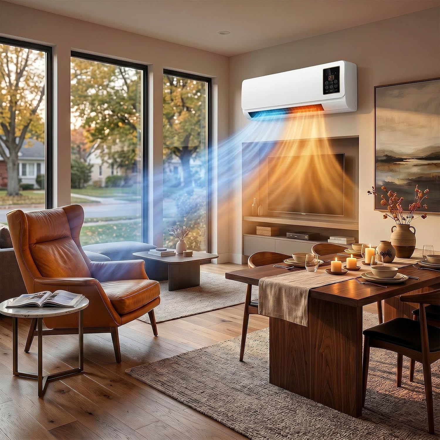 Smart Bathroom Fan - 壁掛け式エアコンファン＆ヒーターコンボ、スマート2-in-1ダクトレスルームエアコンユニット、リモコン付き、24時間タイマー、LEDディスプレイ、静音小型ポータブルスペースクーラー（寝室やガレージ用）（ホワイト）