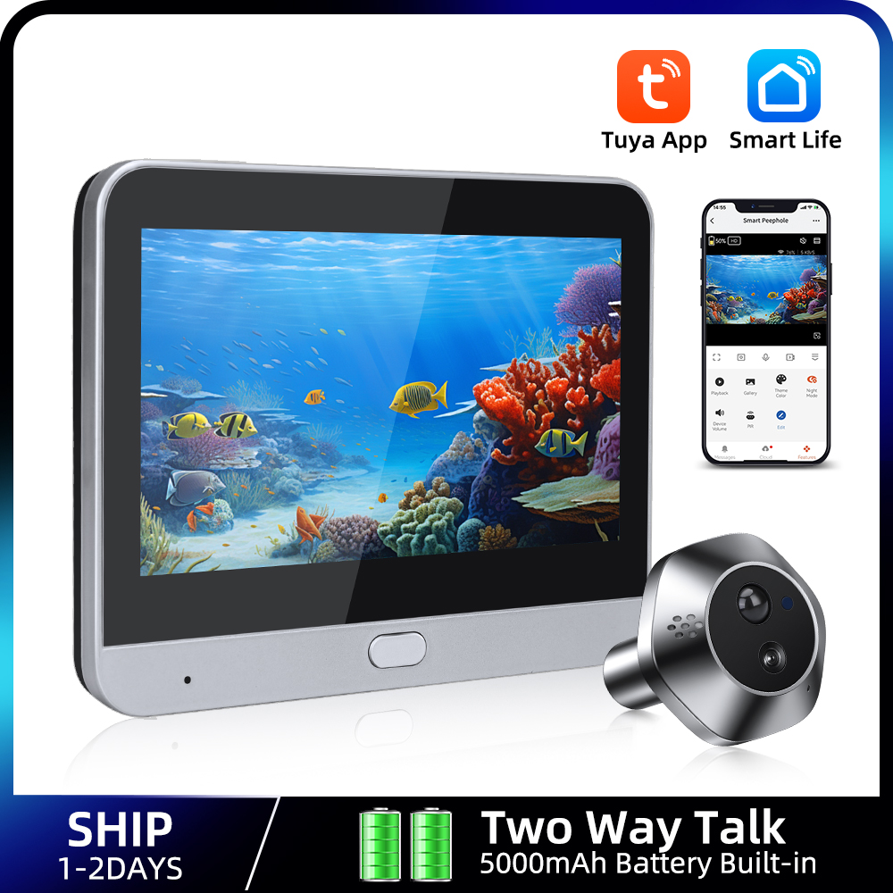Smart Home Cctv Camera - Tuya-スマートのぞき穴ビデオカメラ,ホームセキュリティ,暗視,ビデオドア,wifi,双方向会話,1080p