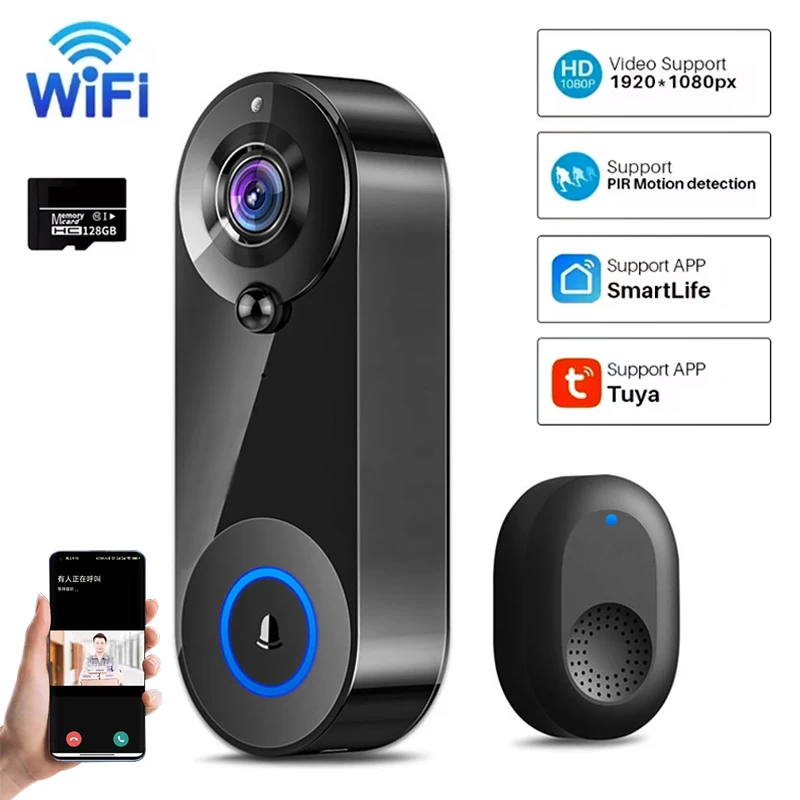 Smart Home Video Doorbell Enhanced Security With Smart Doorbell - Tuyaビデオドアベルカメラ 1080P WiFiドアベル スマートホームセキュリティ 動体検知 ナイトビジョン