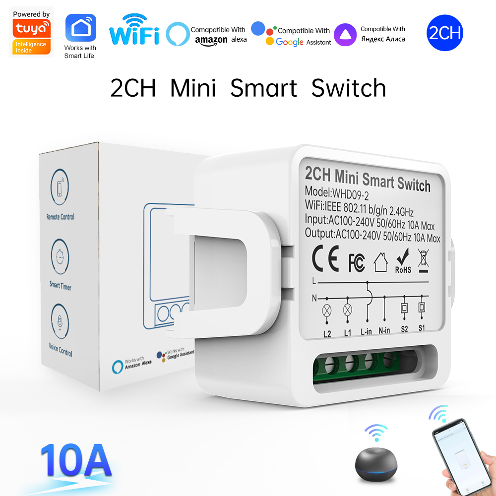 Tuya Smart Switch - 2ウェイTuyaスマートスイッチ2連スマートライトブレーカー、スマートライフ、Alexa、Google Homeの音声制御に対応