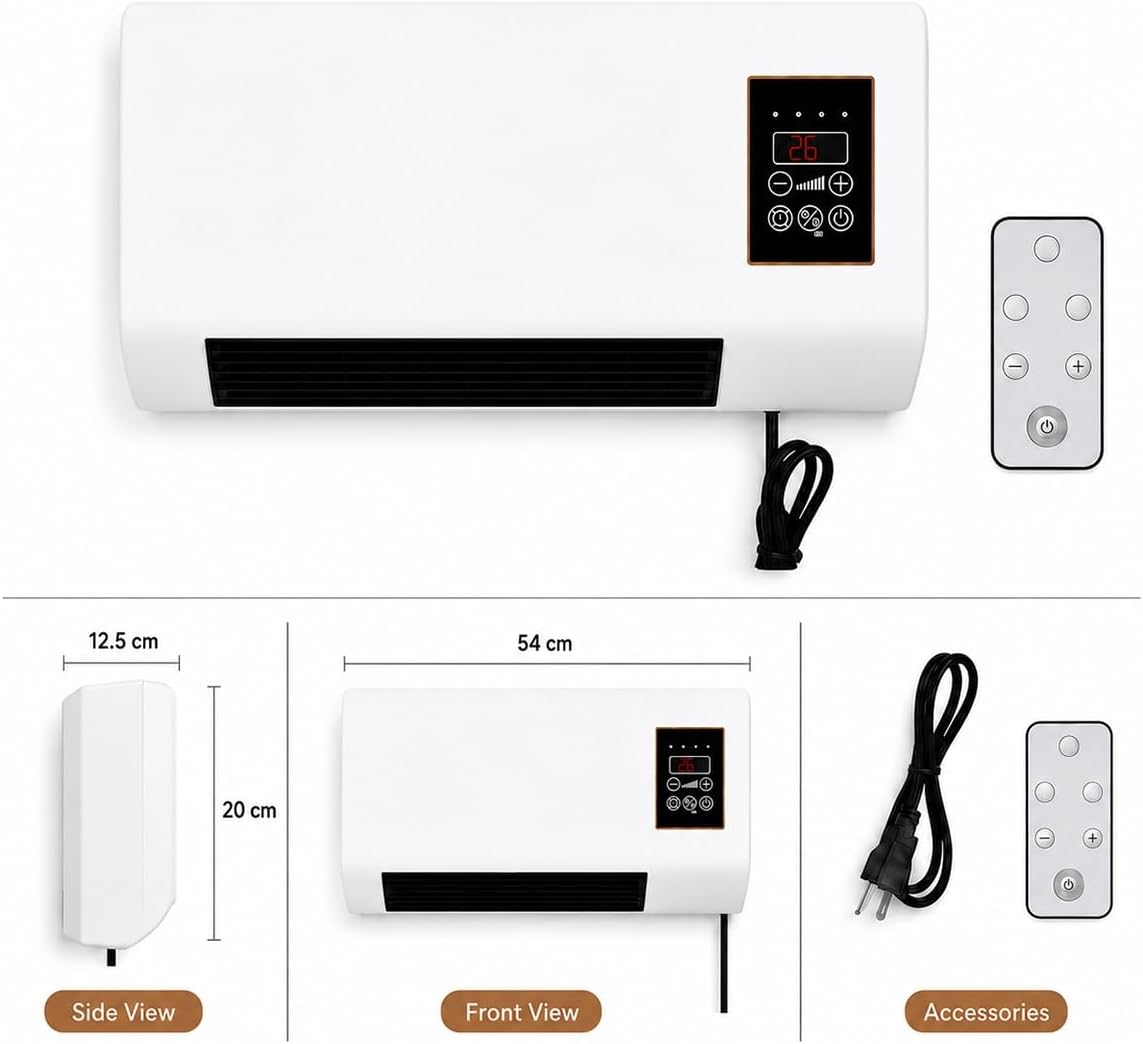 1800W 壁掛けエアコンファン＆ヒーターコンボ、ポータブル - Smart Bathroom Fan のレビューと価格